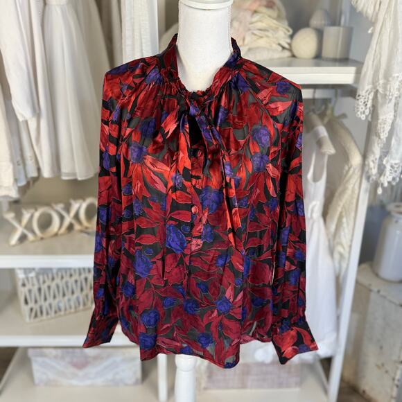 Worthington Women’s size medium sheer red and purple top, blouse , demure, #3645 - Picture 1 of 9